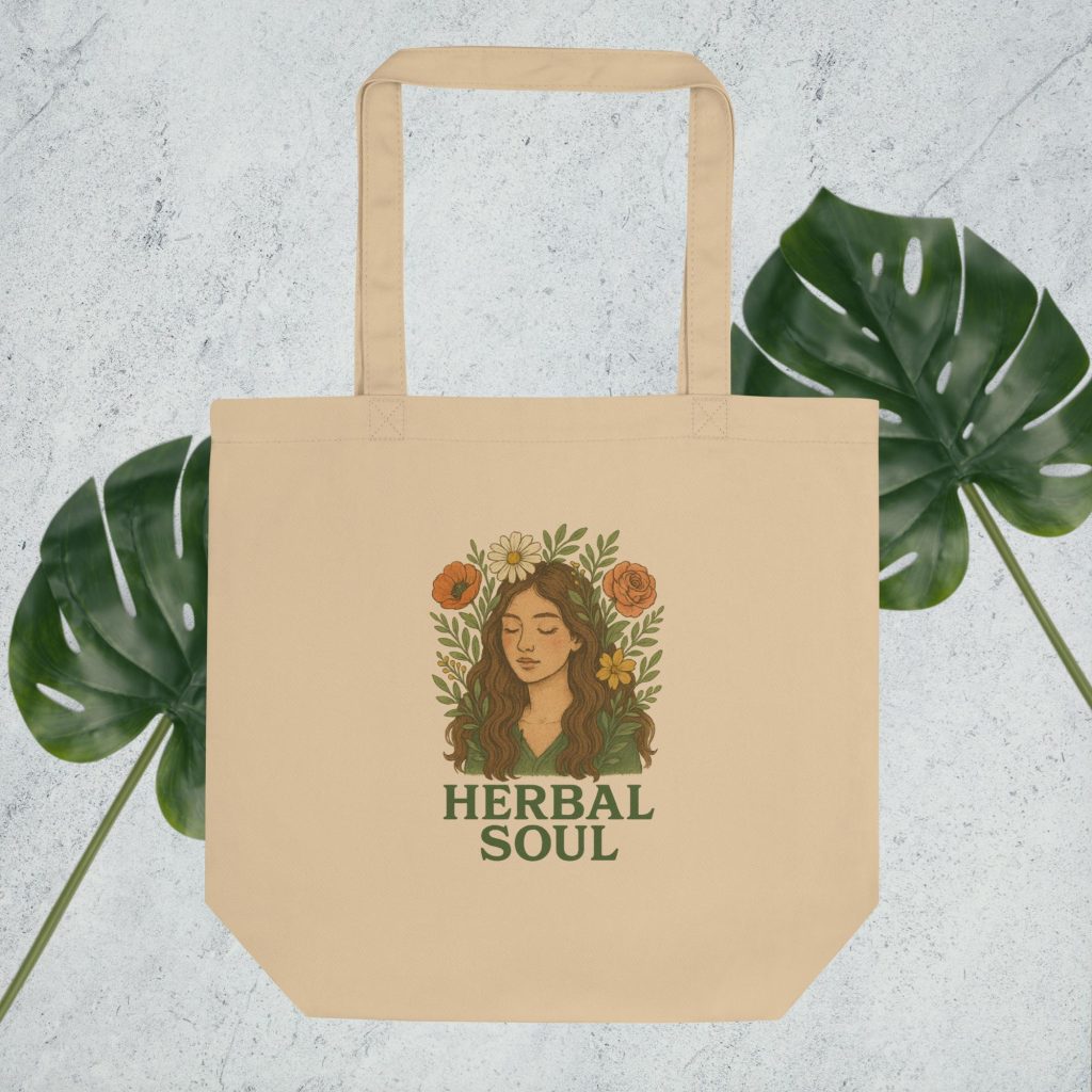 "Herbal Soul" Organic Cotton Tote Bag – Eco-Friendly Floral Design