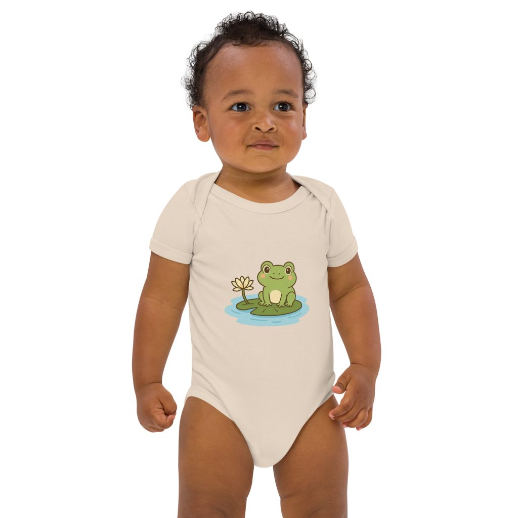 Organic Baby Bodysuit with Frog Design – Soft, Sustainable, and Adorable
