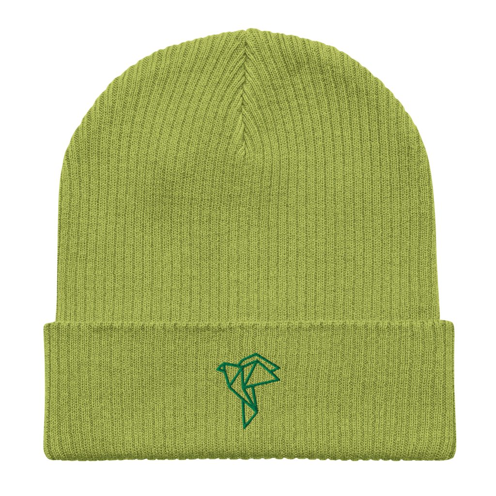 Organic green ribbed beanie